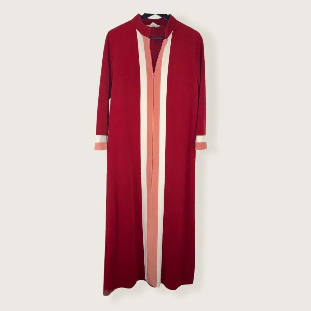 Vintage 60s Vanity Fair Long Sleeve Zip Up House Dress Robe Large - Picture 1 of 13